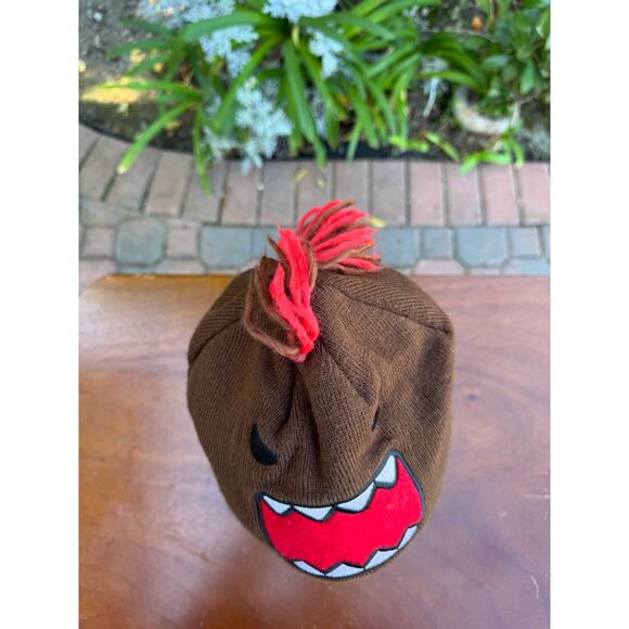 DOMO Mohawk Earflap Pom Pom Beanie Trapper Hat Adult One Size Brown Red Knit - Picture 6 of 10